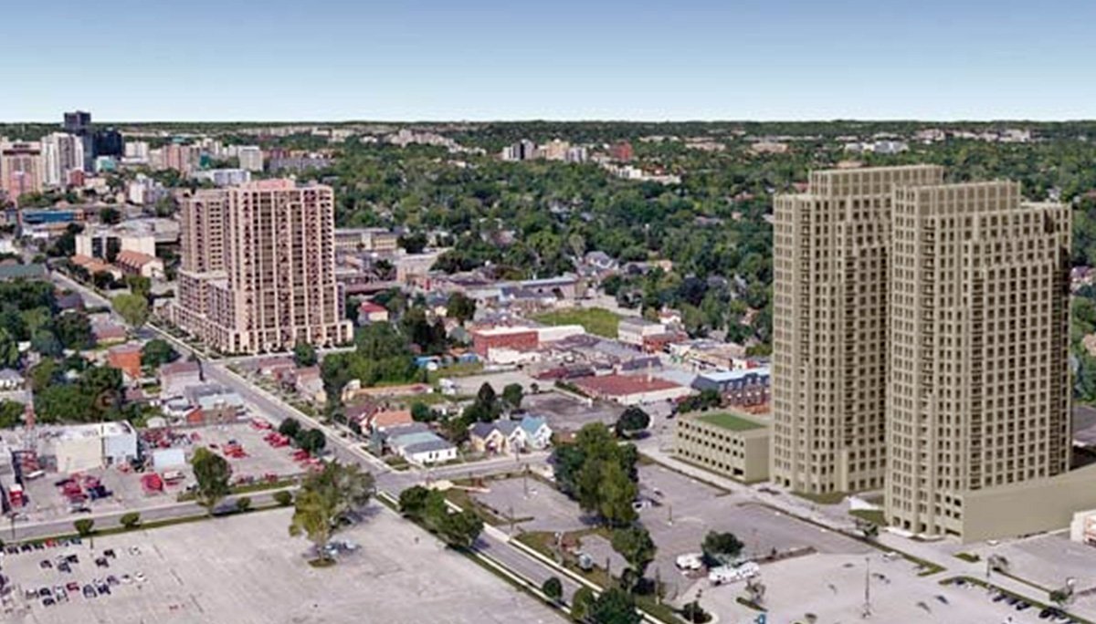 New 24-storey pre-construction towers with a 3-storey podium and a total of 480 residential units in the Old East Village neighborhood.