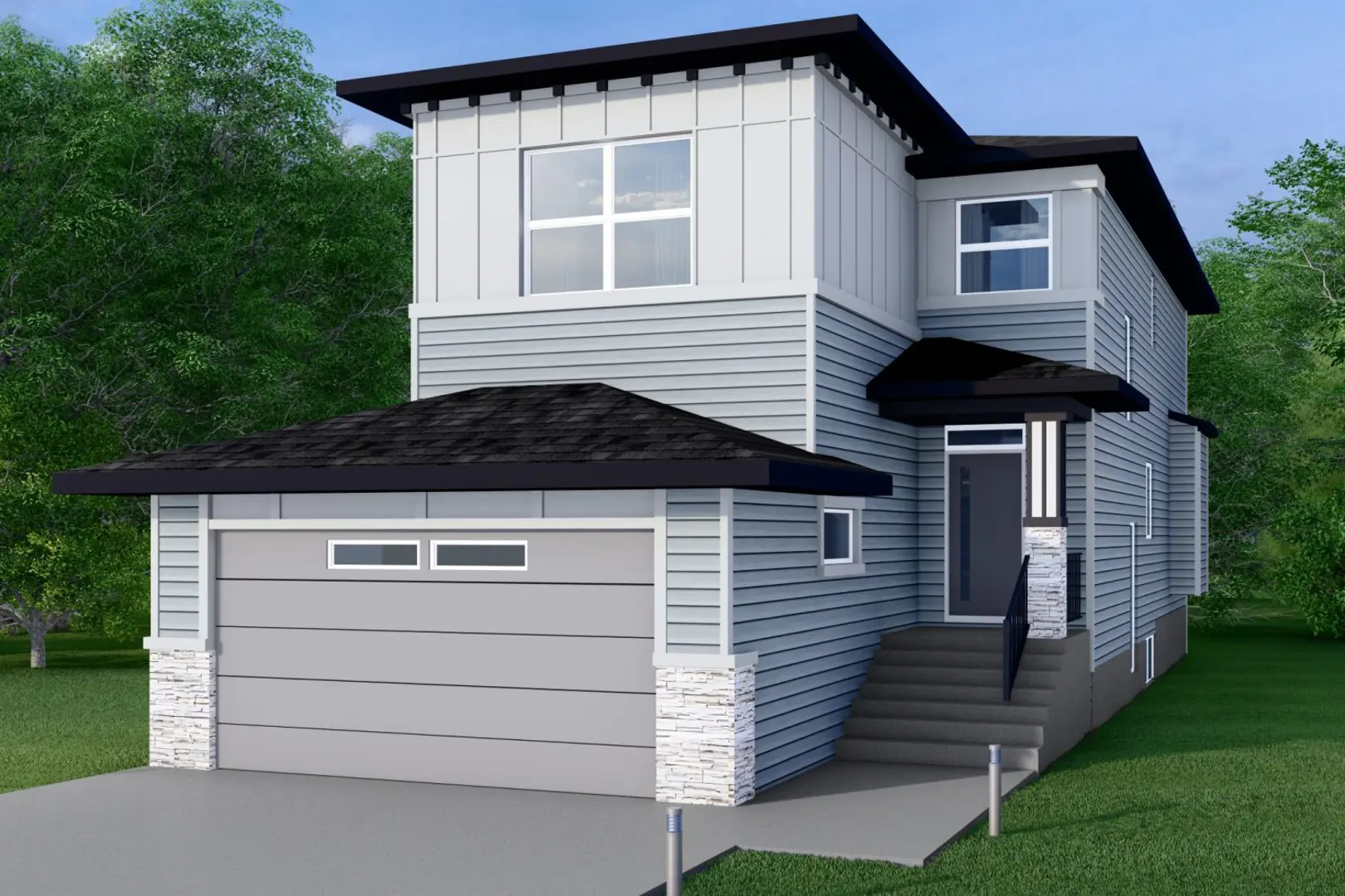 Greystone - Elevations by Green Cedar Homes, Cochrane. Artist’s rendering.