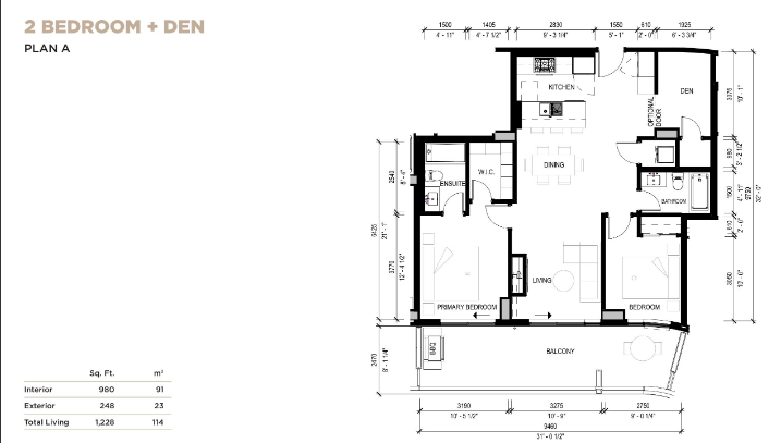 Plan A (2BR + Den) plan preview